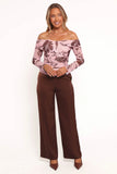 Navida Off Shoulder Mesh Top Pink Brown Floral