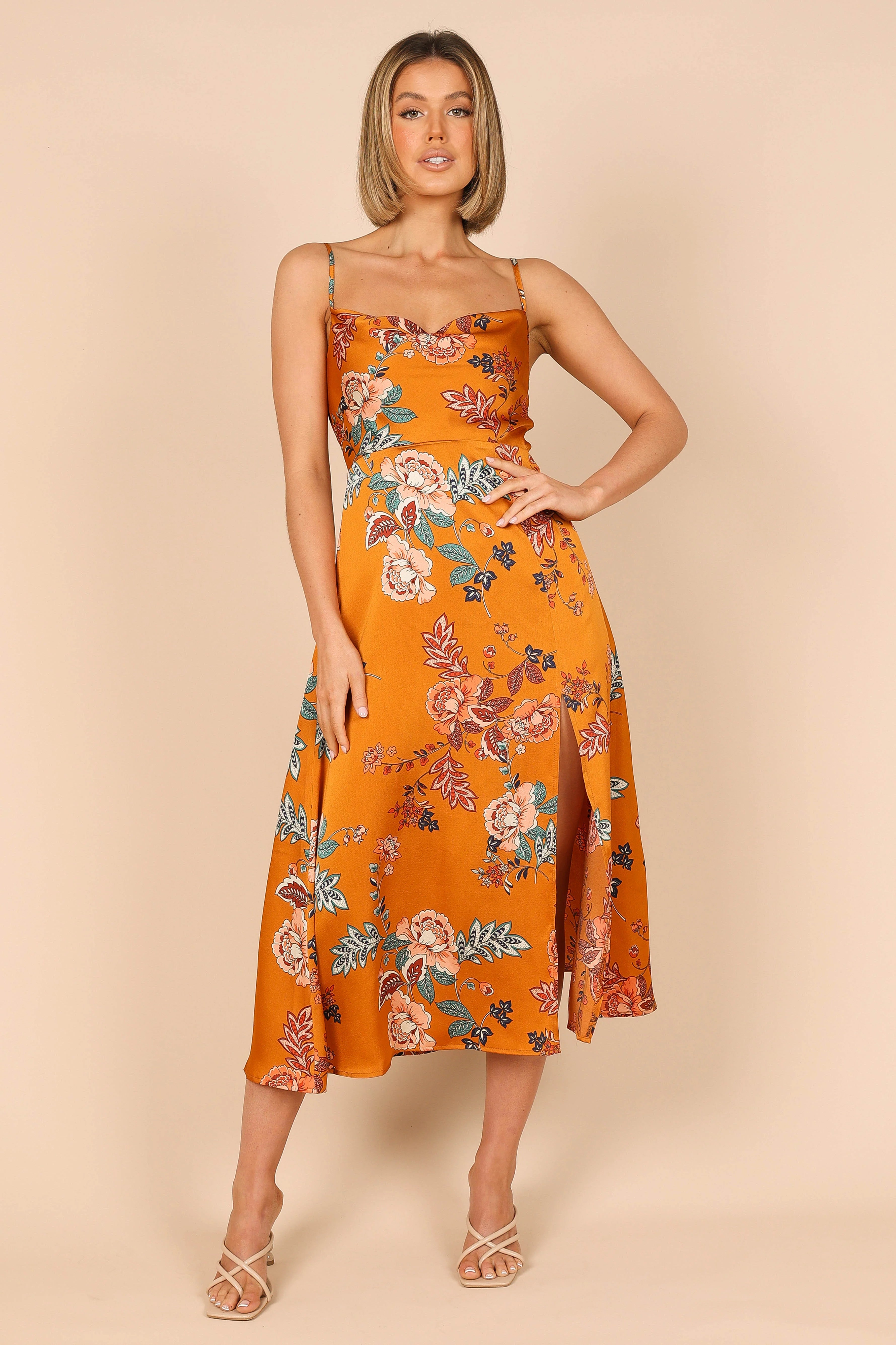 Alejandra Cowl Neck Midi Dress Tan