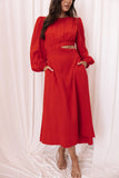 Ginnee Puff Sleeve Cutout Midi Dress Red