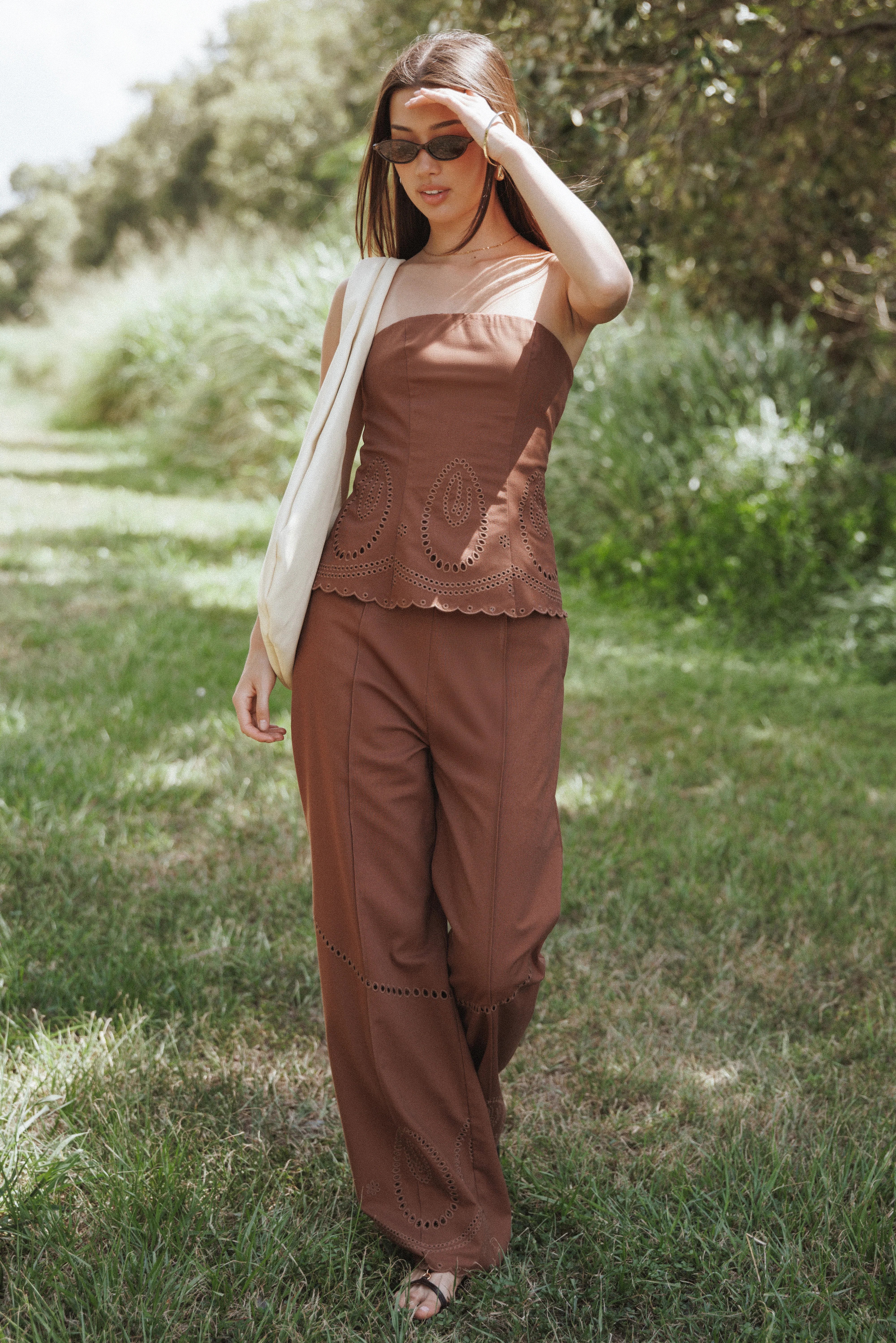 Dalia Eyelet Pant Brown
