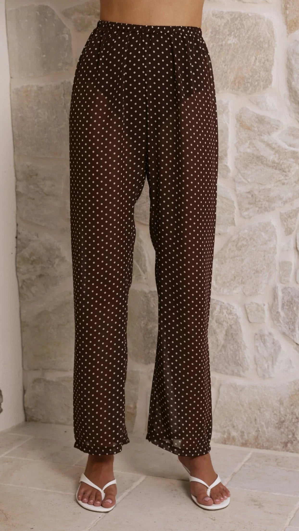 Reda Semi Sheer Pants Chocolate White Spot