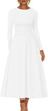 A Line Maxi Dress Ruffle Ruched Waist Flowy Long Dress