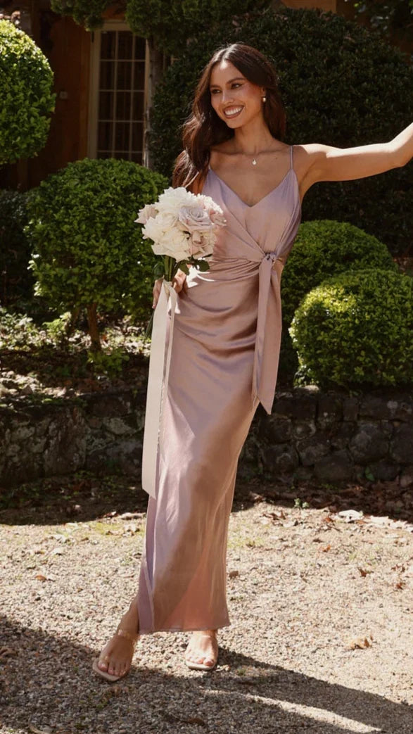 Yasmeen Tie Front Maxi Dress Dusty Pink