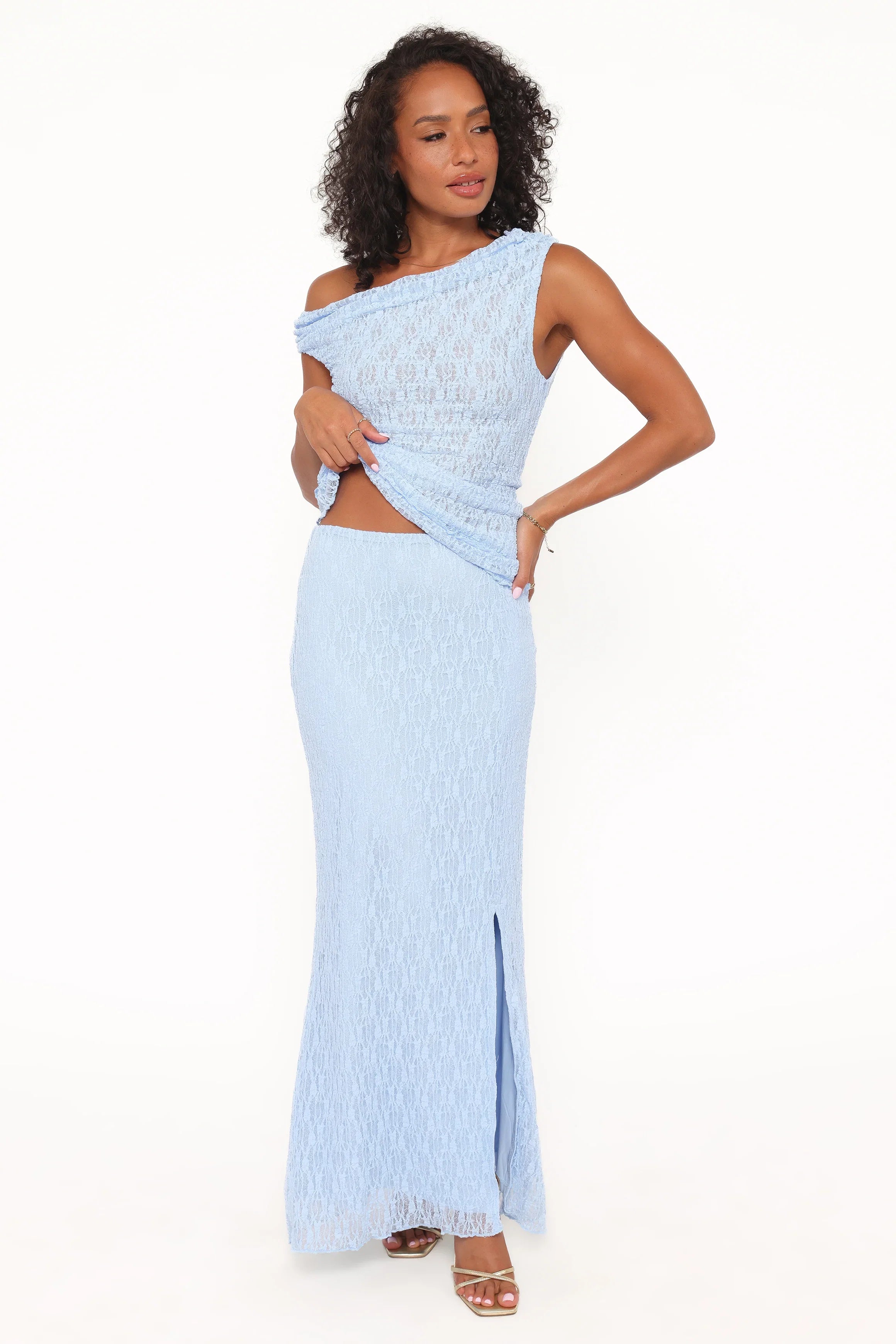 Faeriel Lace Knit Maxi Skirt Blue