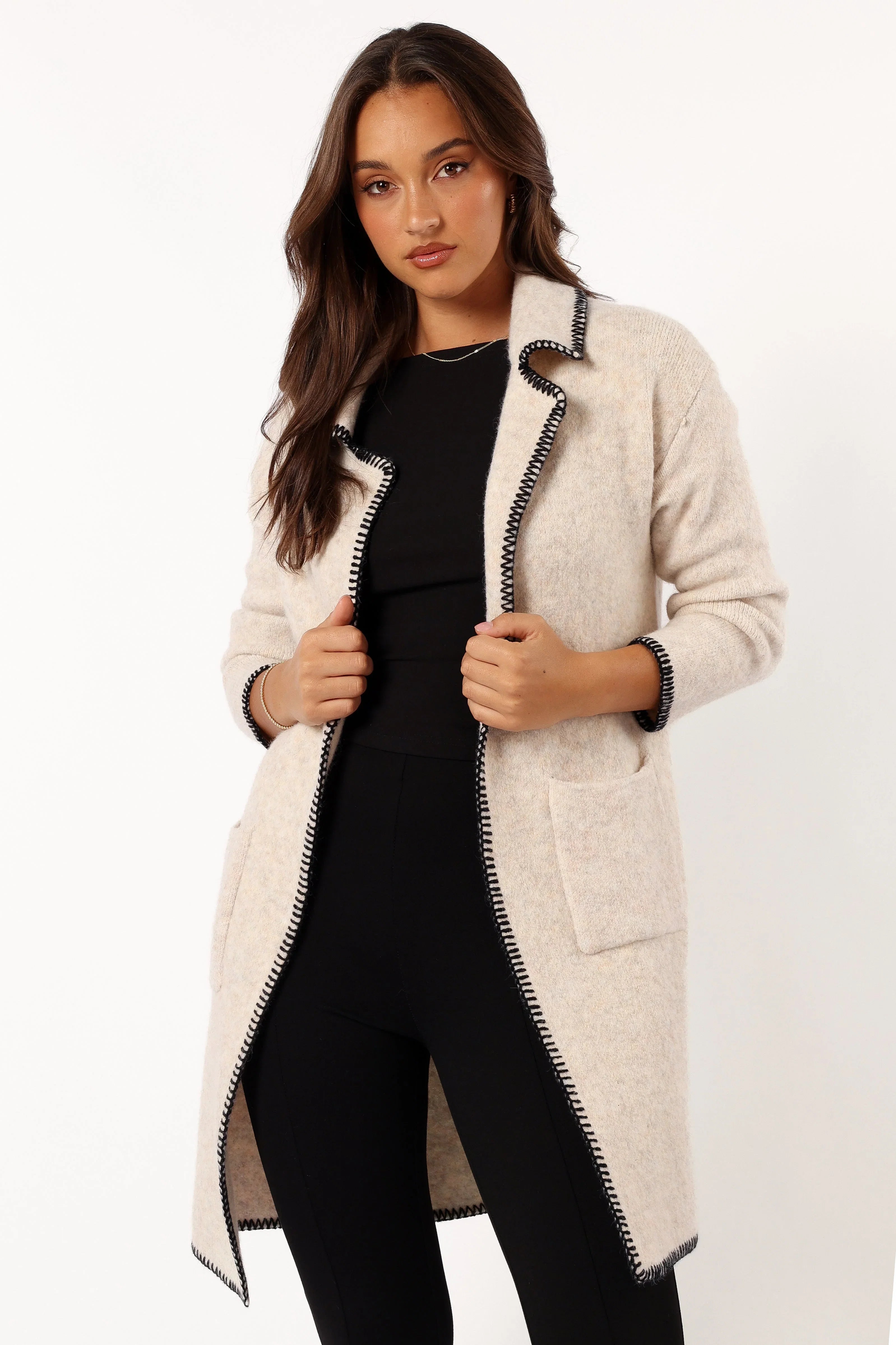 Oaklynn Contrast Stitch Coatigan Oat