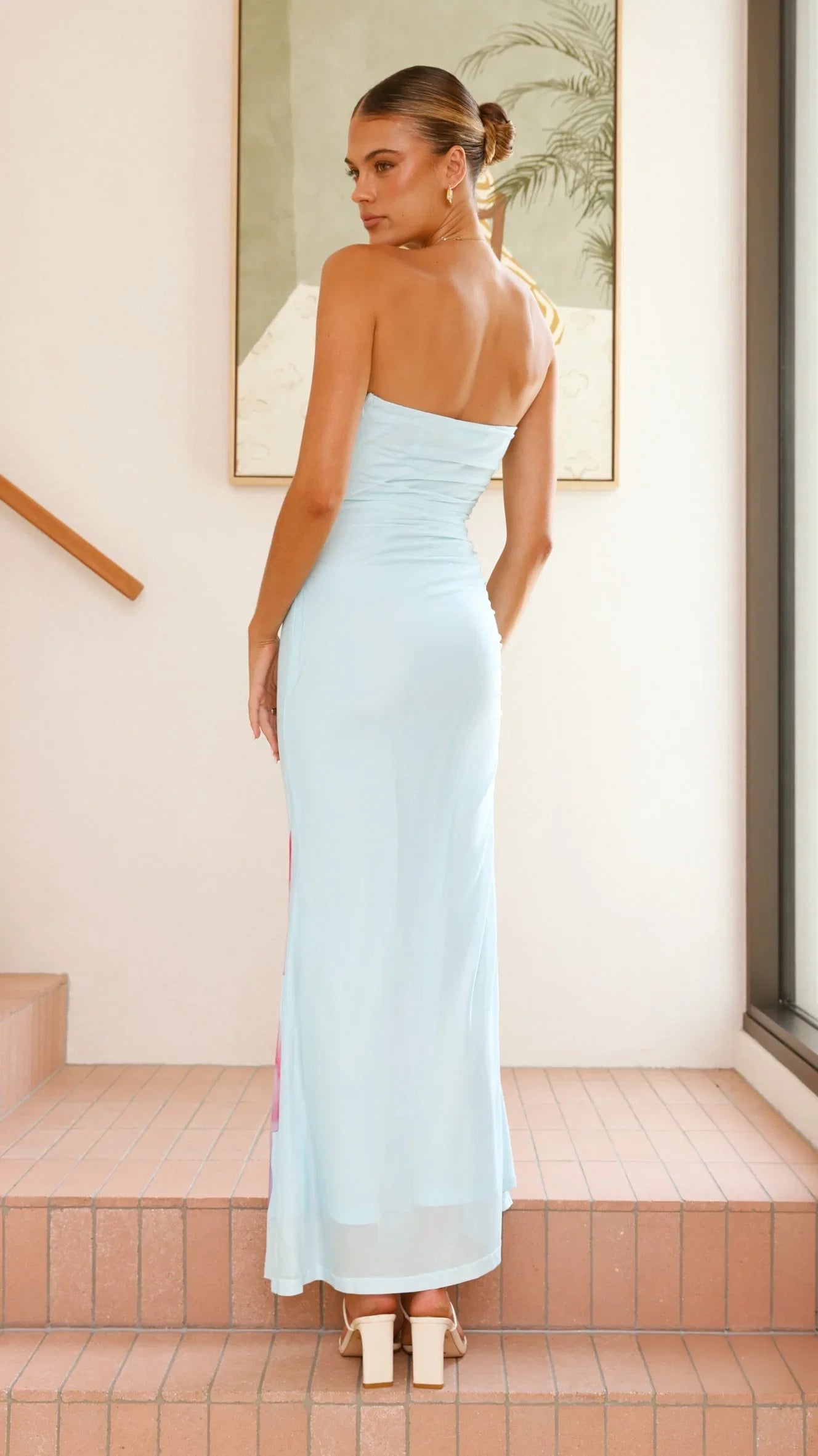 Brittani Strapless Maxi Dress Blue Pink