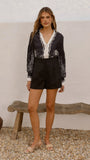 Dakota Long Sleeve Blouse Cream Black