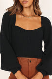 Gia Sweetheart Neck Bell Sleeve Knit Sweater Black