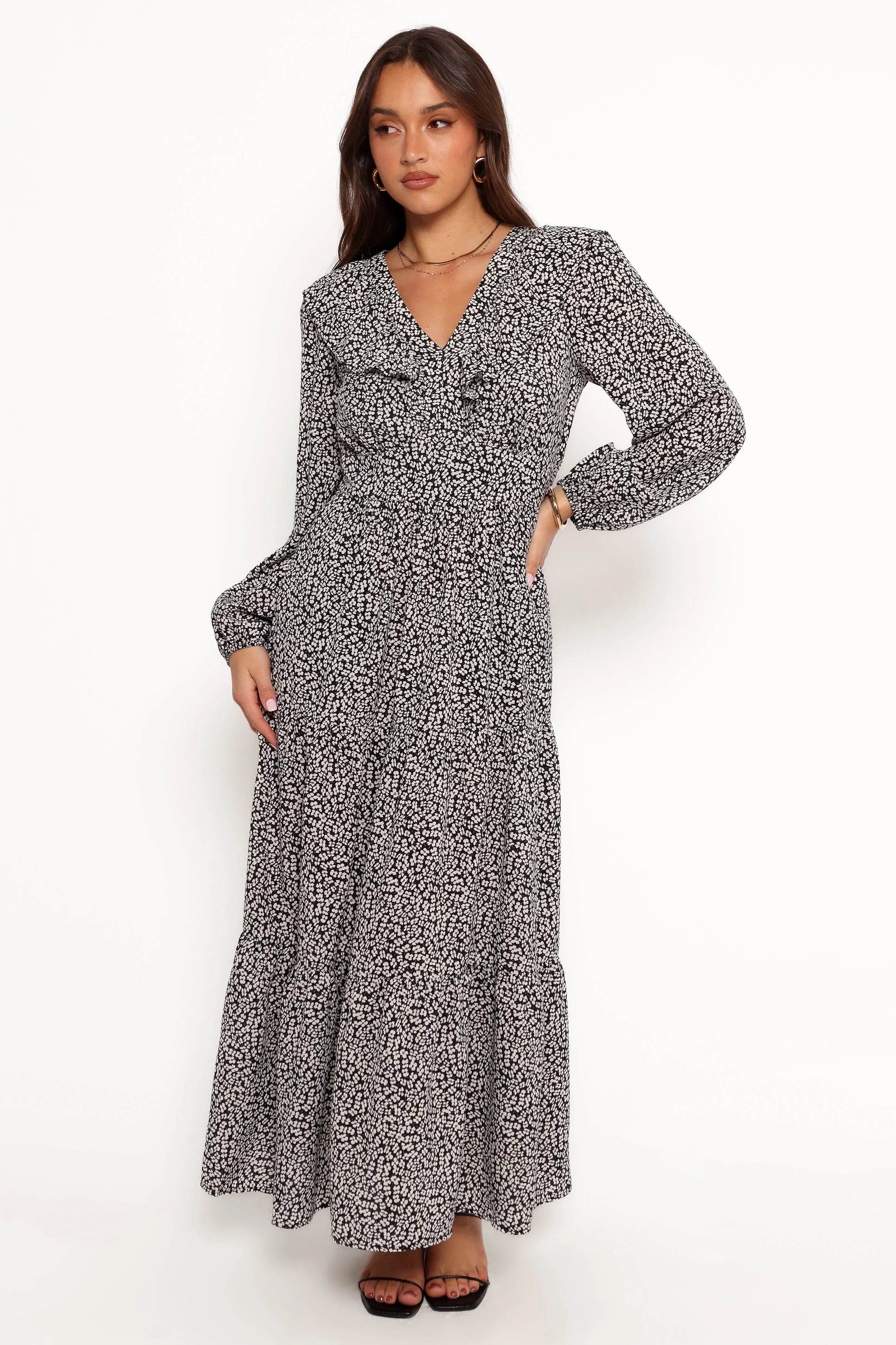 Sophie Long Sleeve Maxi Dress Black Ivory