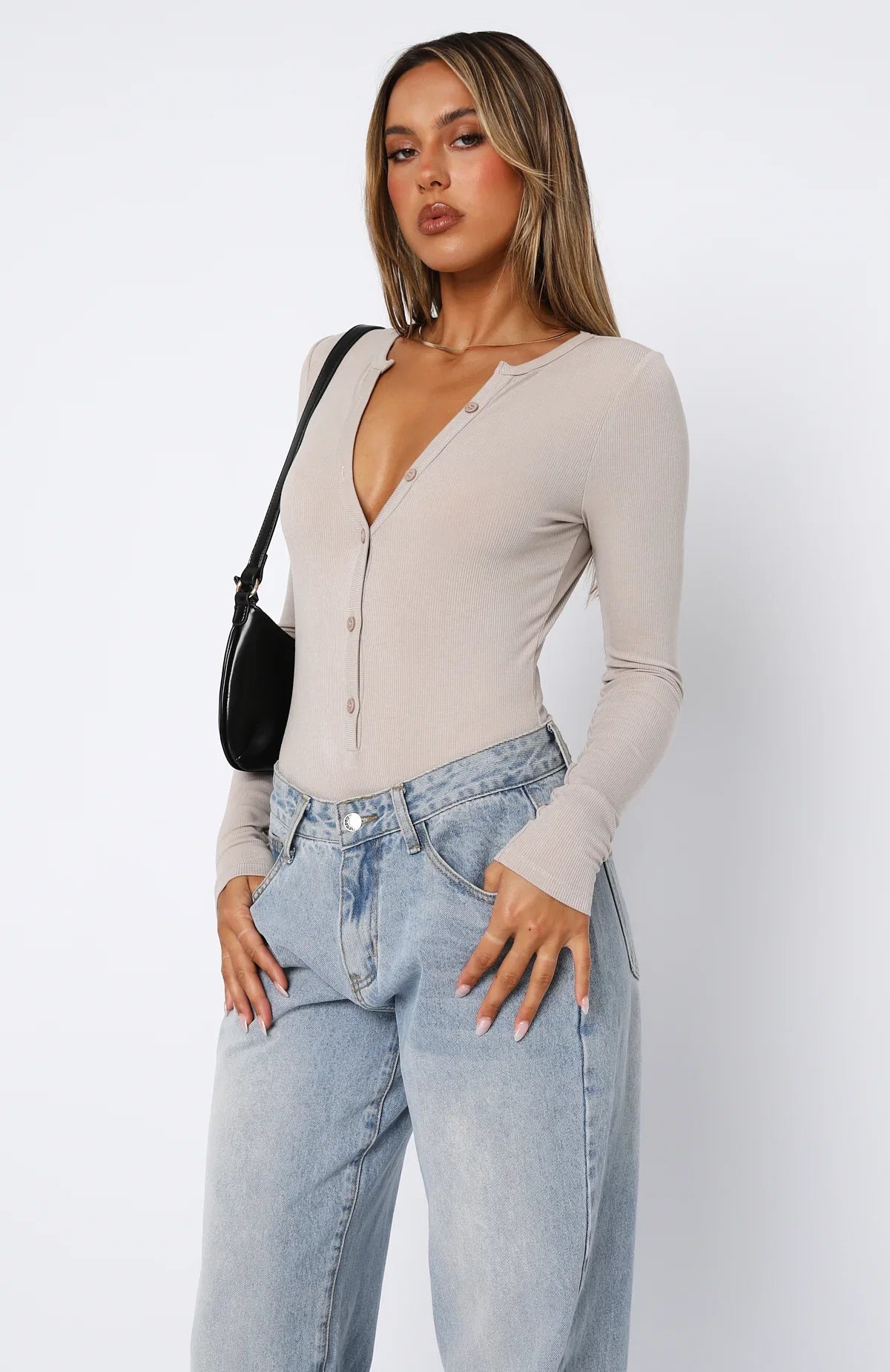 Never Be Tamed Long Sleeve Bodysuit Nude