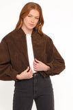 Goldie Faux Suede Bomber Jacket Brown