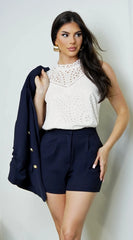 Senna Sleeveless Eyelet Lace Top White