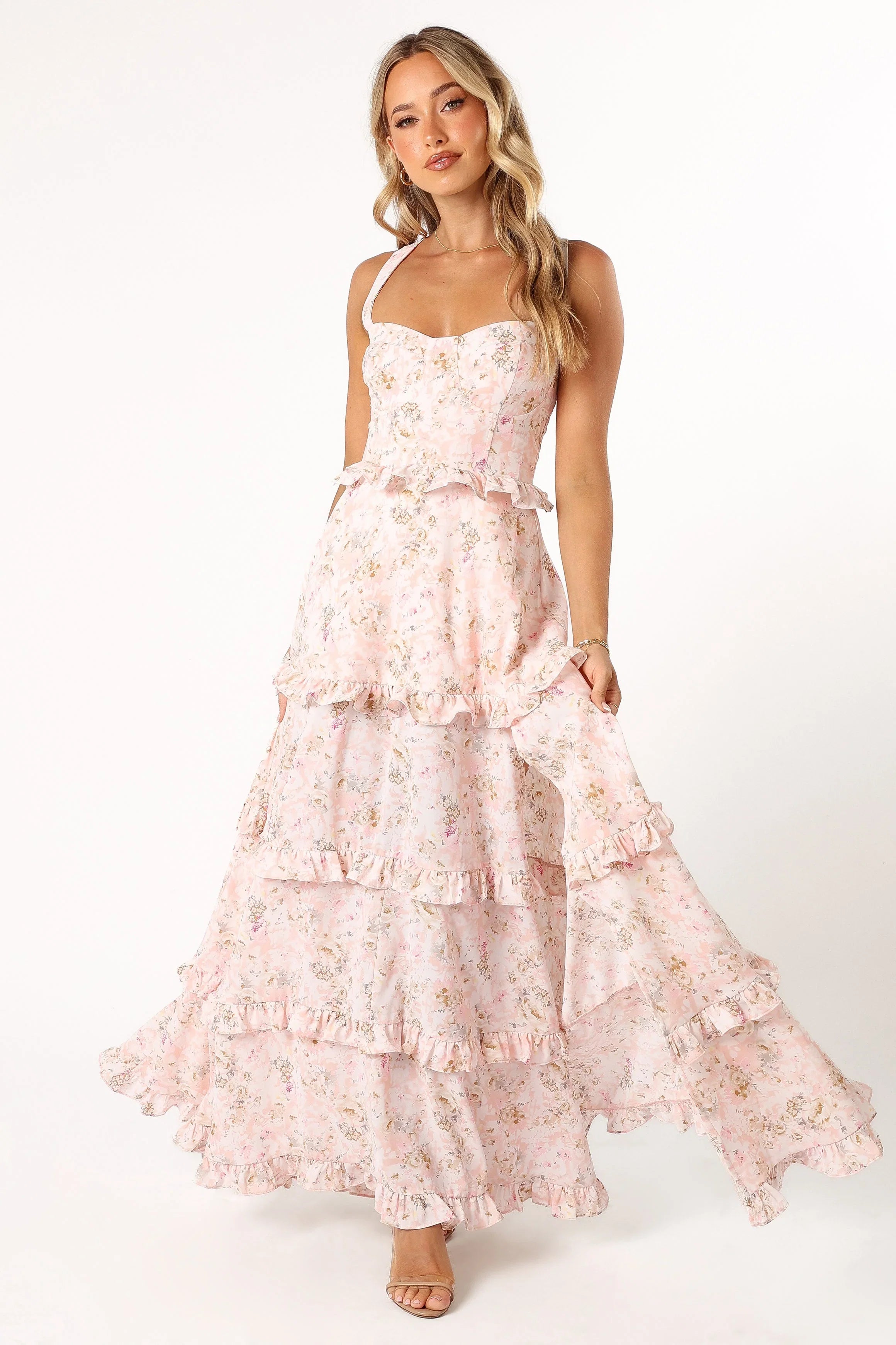 Lillee Tiered Maxi Dress Pink Floral