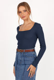 Shani Ribbed Knit Top Dusty Blue