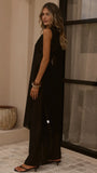 Zaire Long Line Sheer Top and Pants Set Black