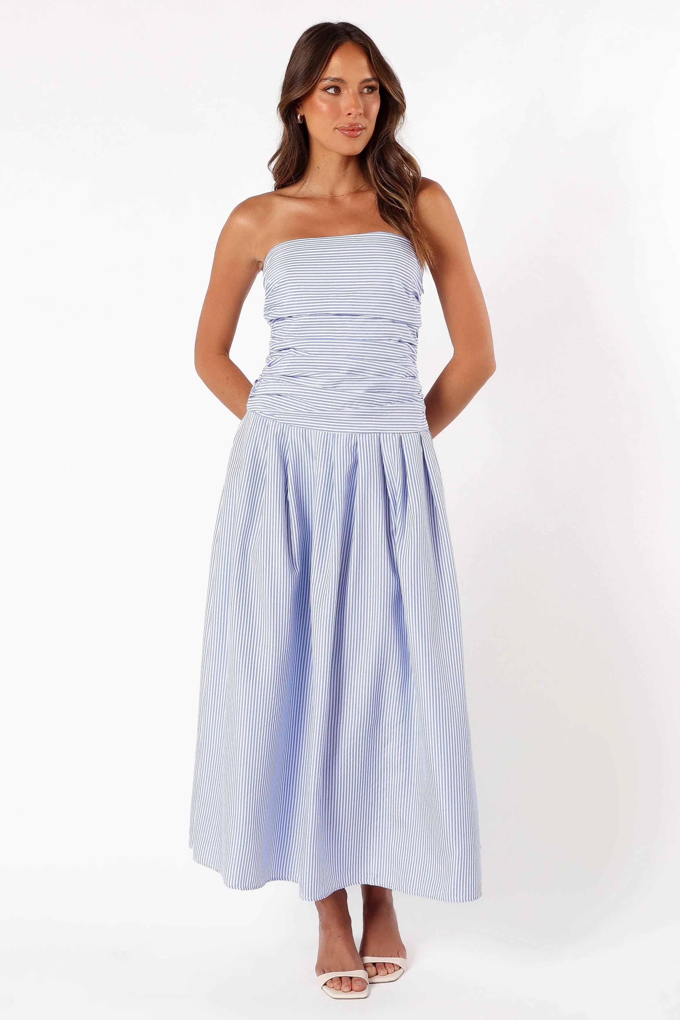 Avalee Strapless Maxi Dress Blue Stripe