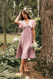 Nova Flutter Sleeve Midi Dress Dusty Rose