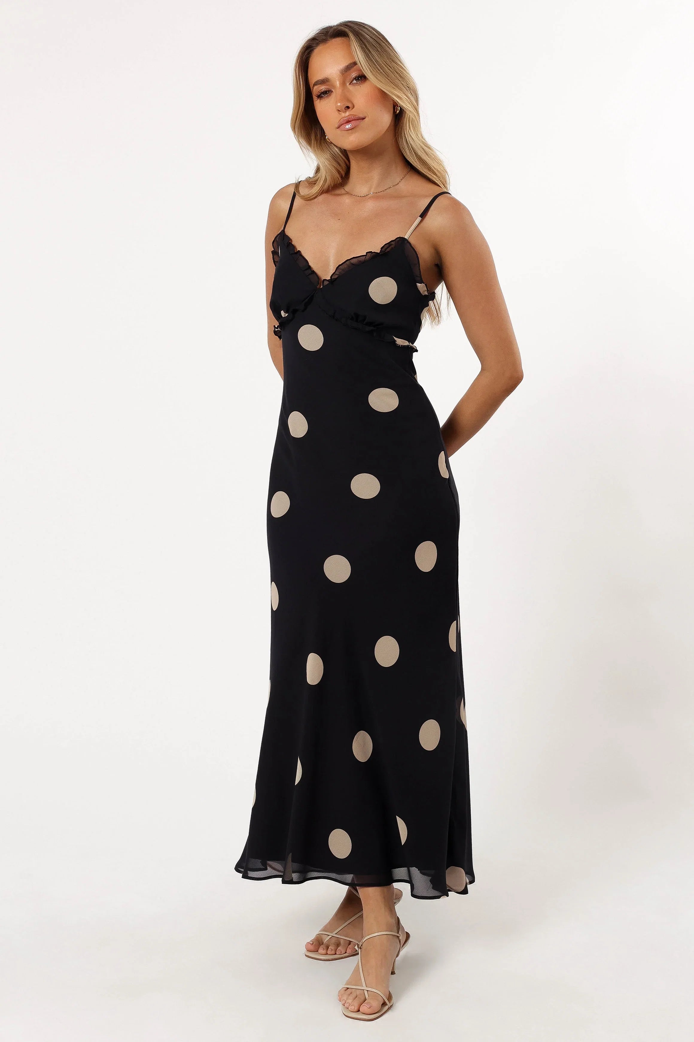 Ollie Midi Polka Dot Dress Black Cream