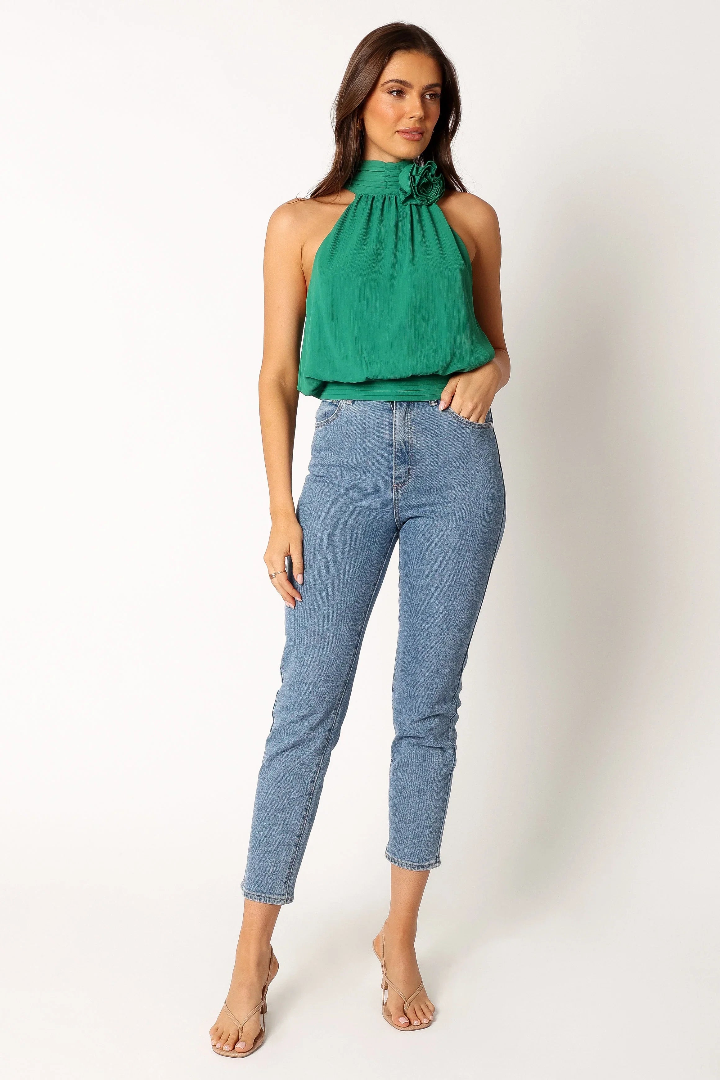 Avery Rosette Detail Top Green