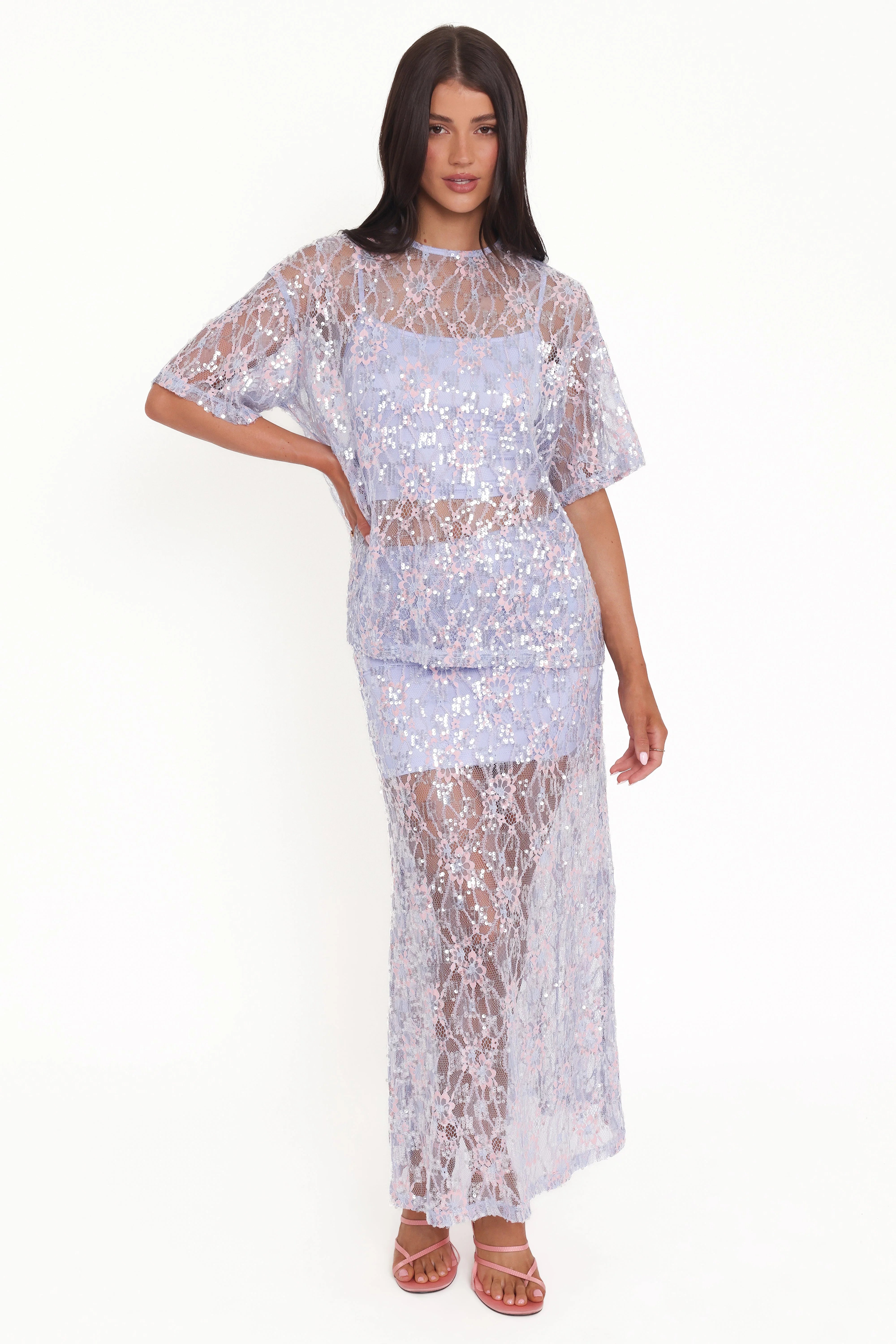 Yonder Sheer Lace Tee Top Purple