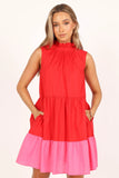 Bradshaw Tiered Mini Dress Red Pink