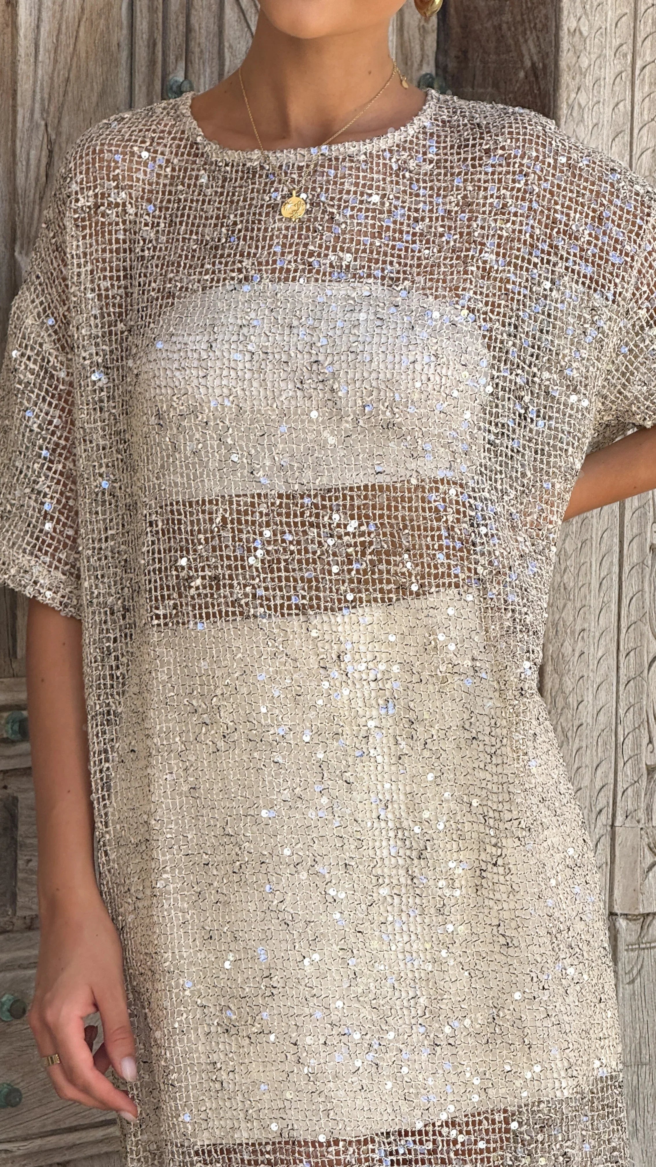 Zinnia Sequins Maxi Dress Beige