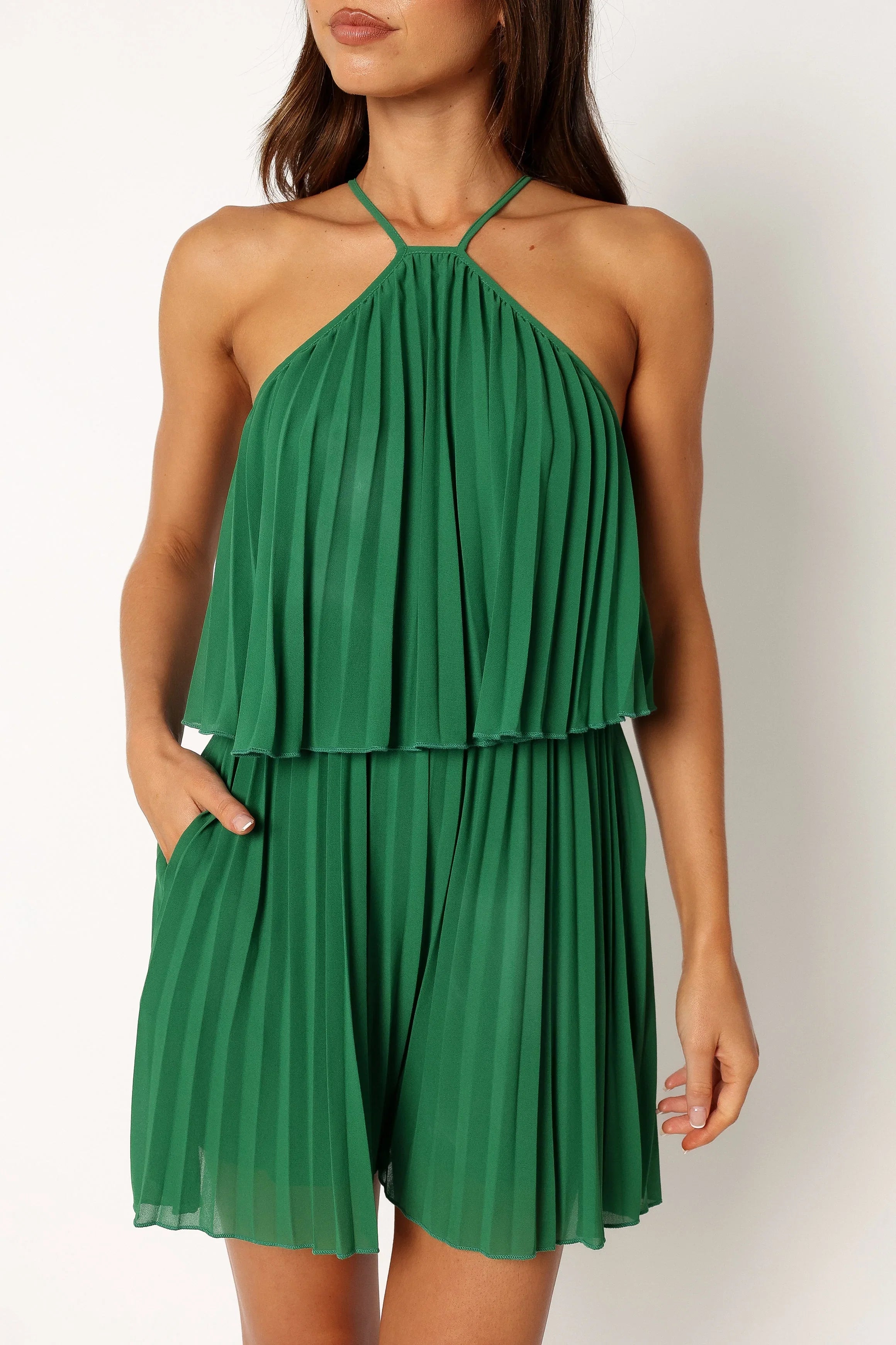 Magnolia Pleat Romper Green