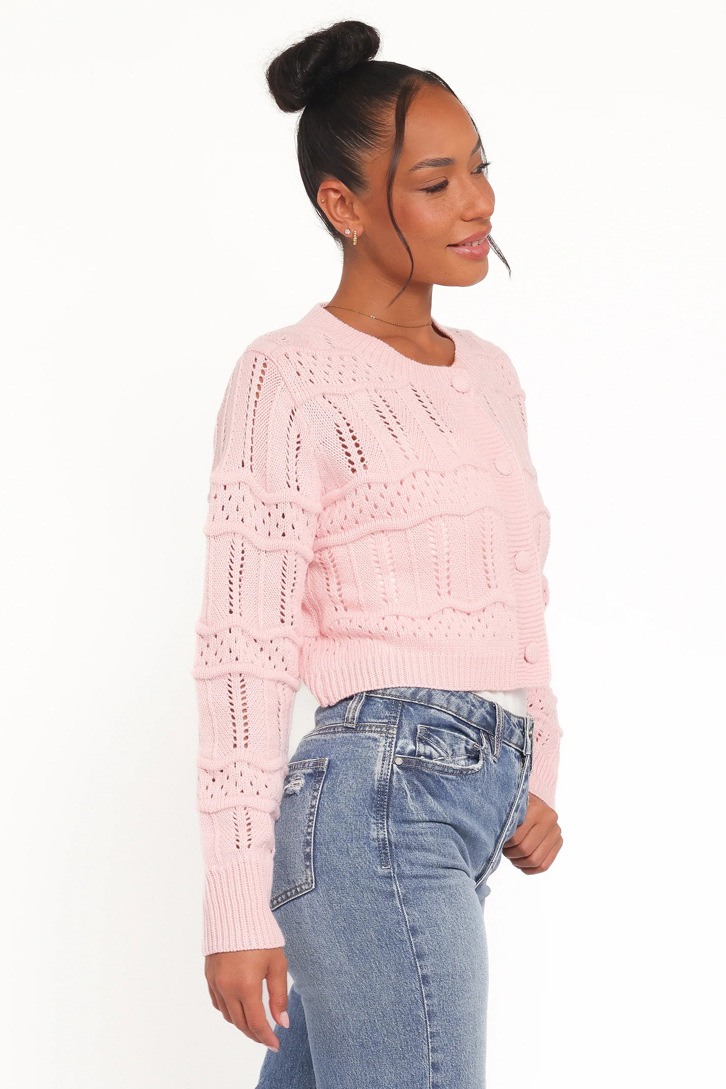 Aidy Crop Button Front Cardigan Pink