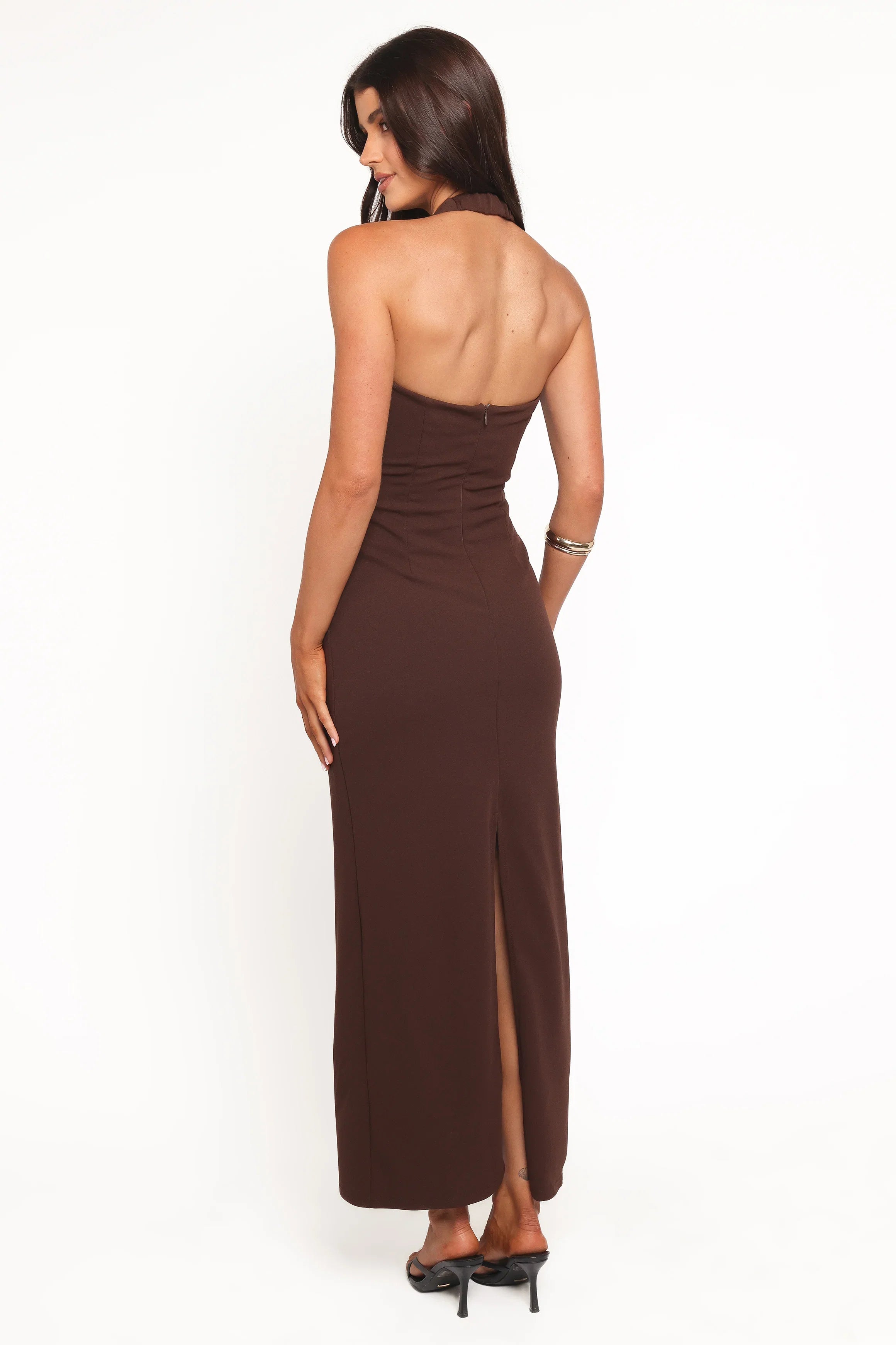Ongelique Halterneck Maxi Dress Brown