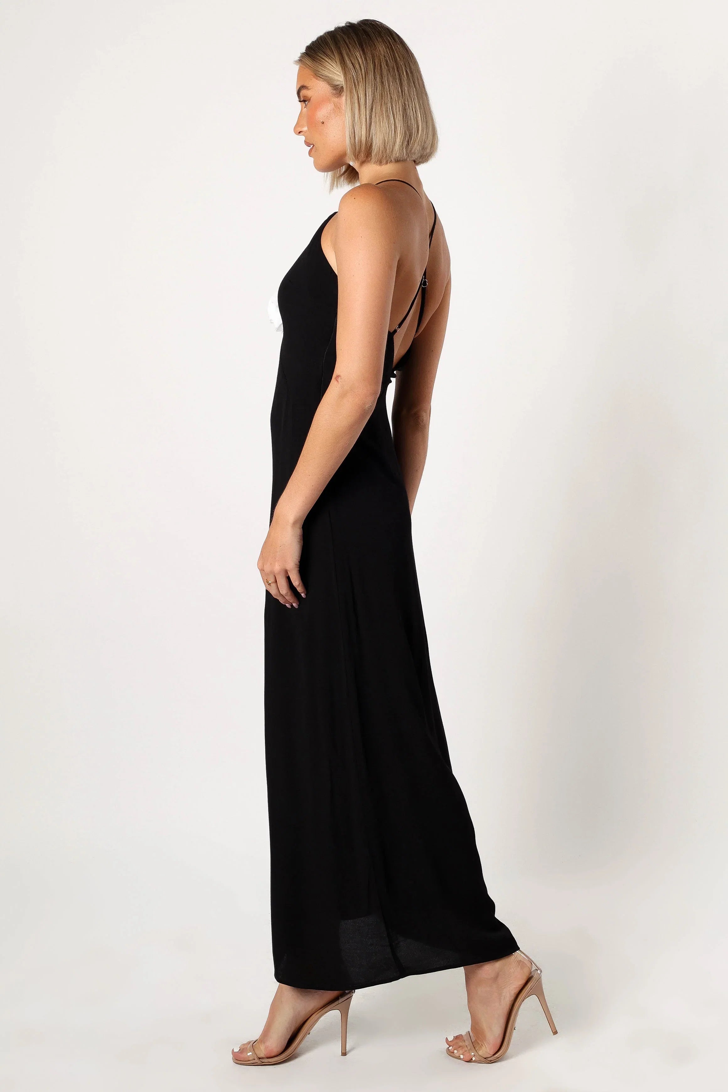 Florence Rosette Trim Maxi Dress Black