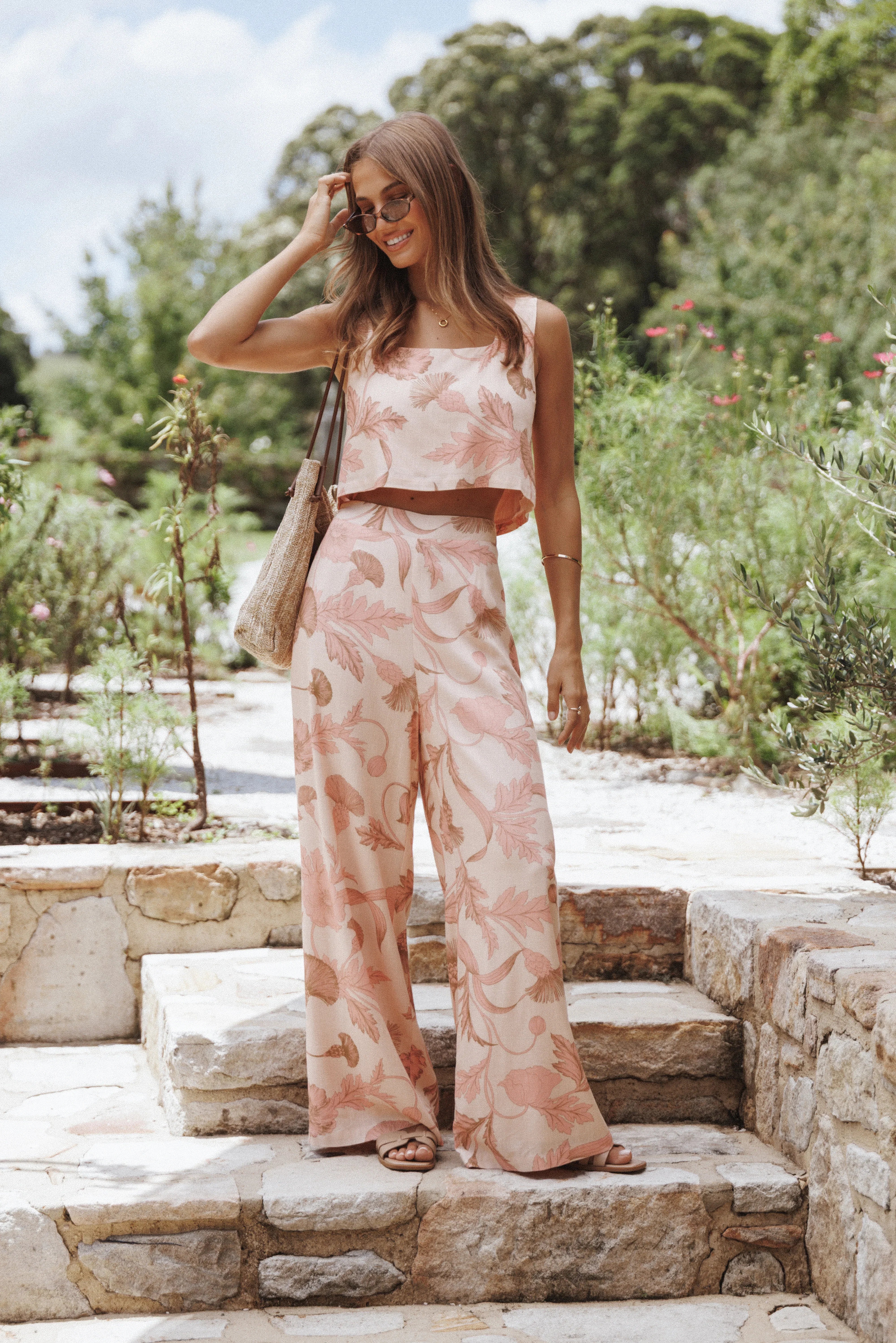 Brayden Wide Leg Linen Pant Pink Floral