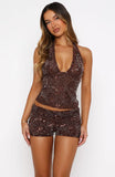 Wish I Didnt Care Beaded Shorts Chocolate
