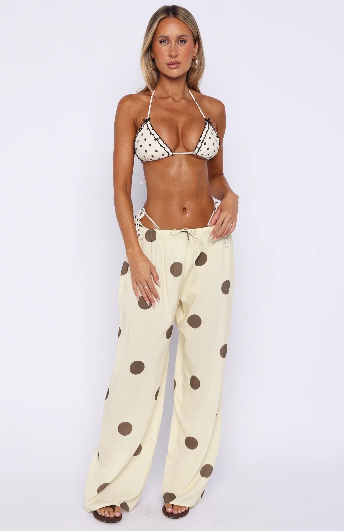 Tropic Muse Pants Cream Choc Polka Dot
