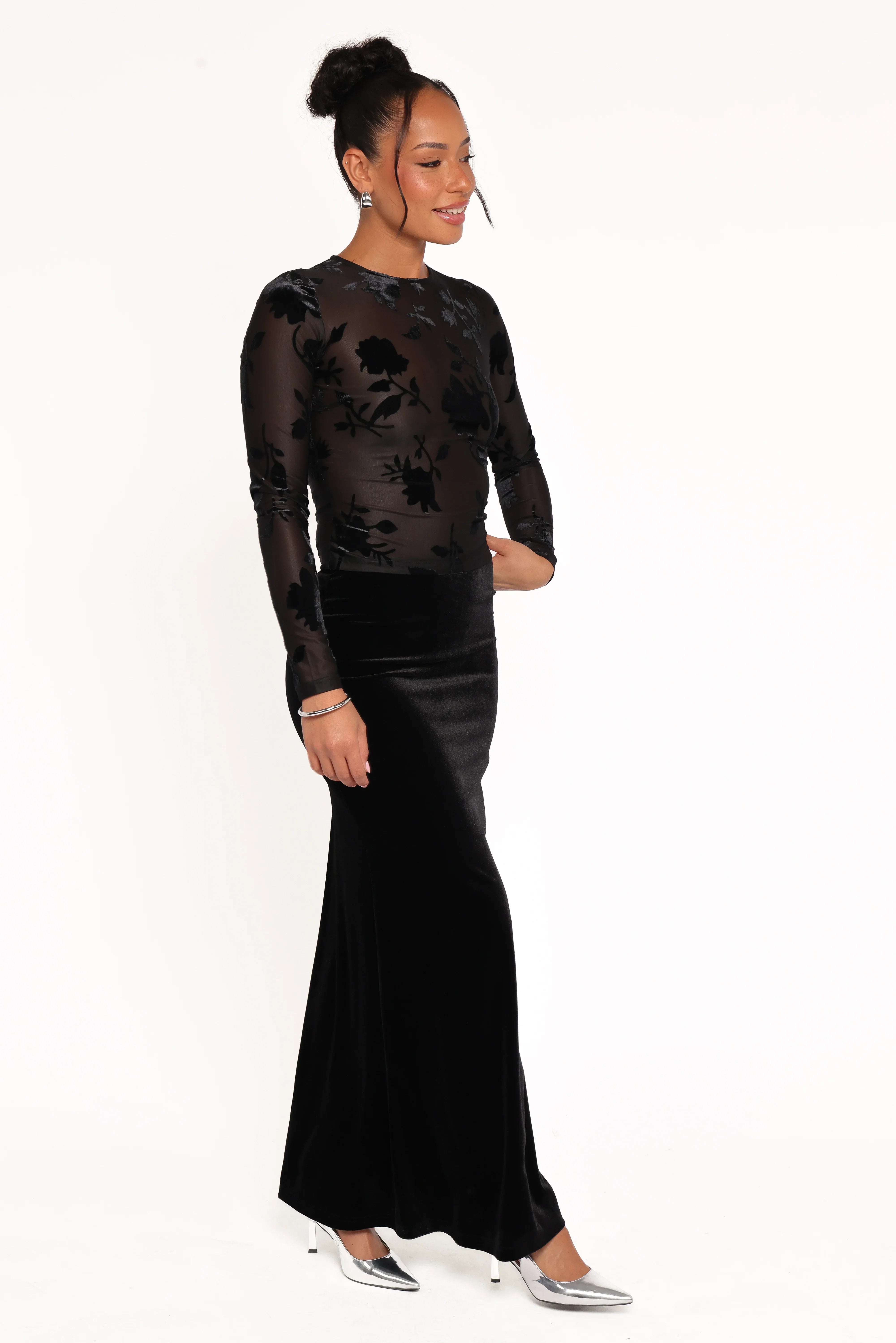 Velman Velvet Maxi Skirt Black