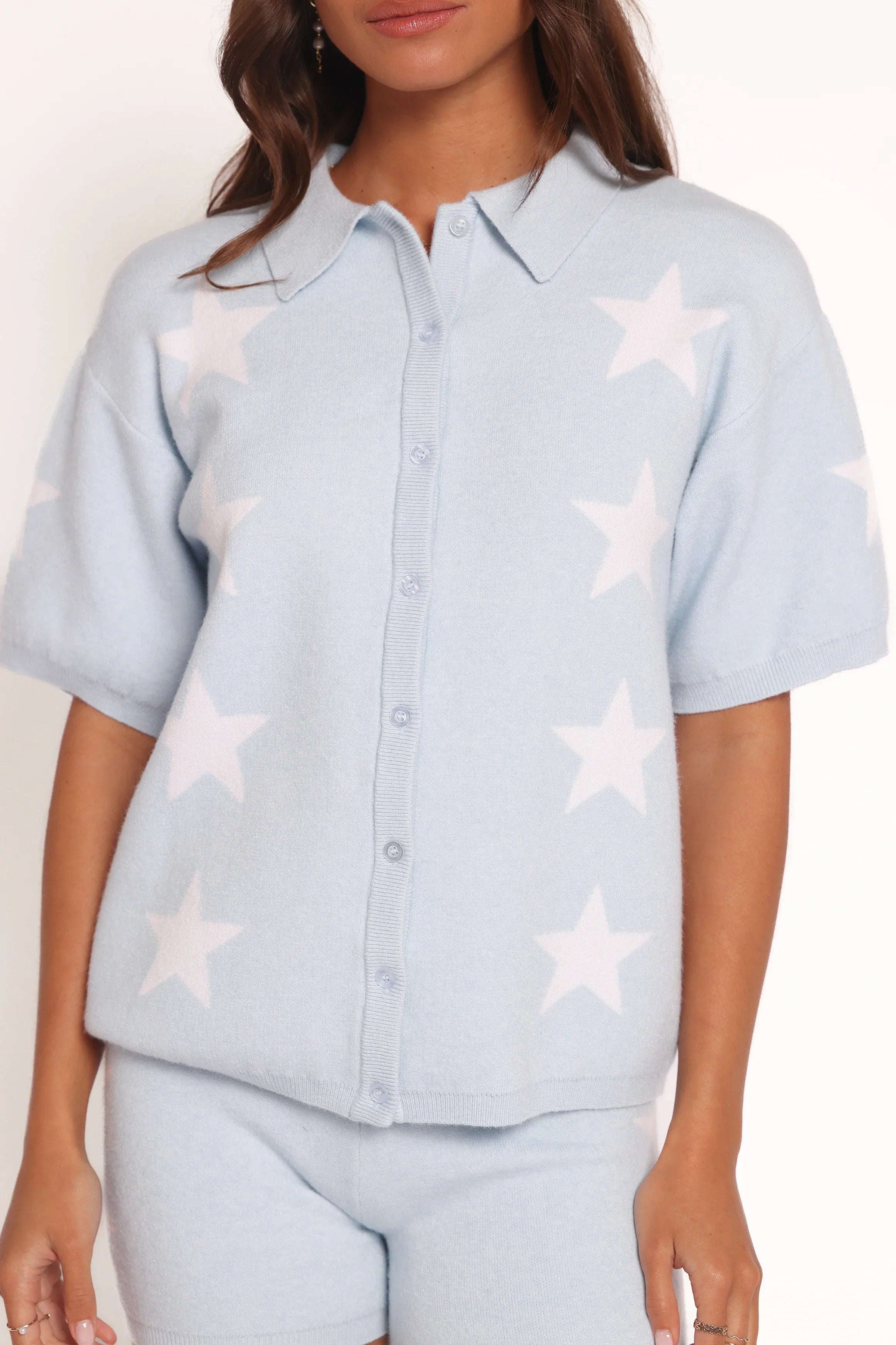 Lela Knitted Shirt Light Blue Stars