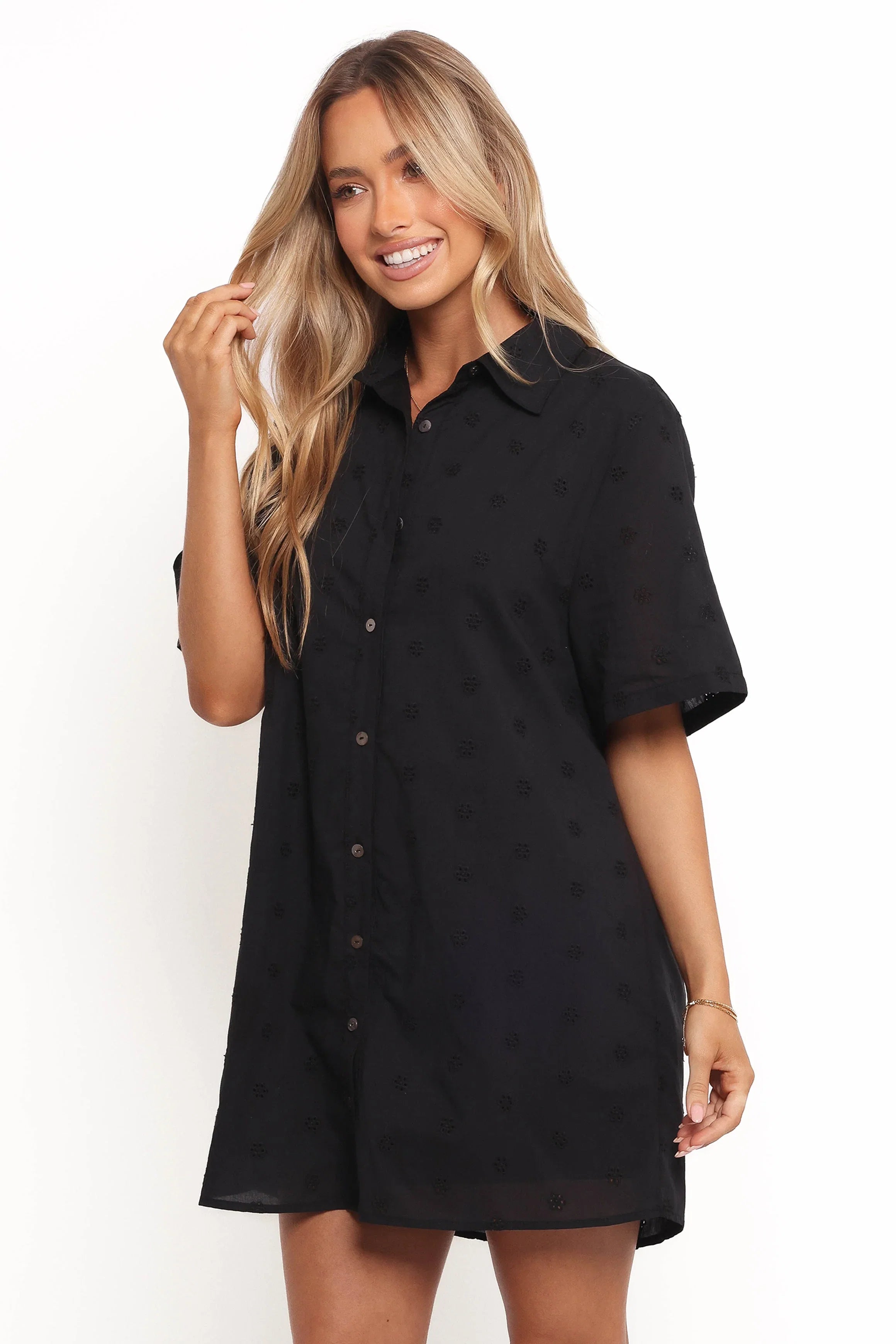 Grady Collared Shirt Dress Black