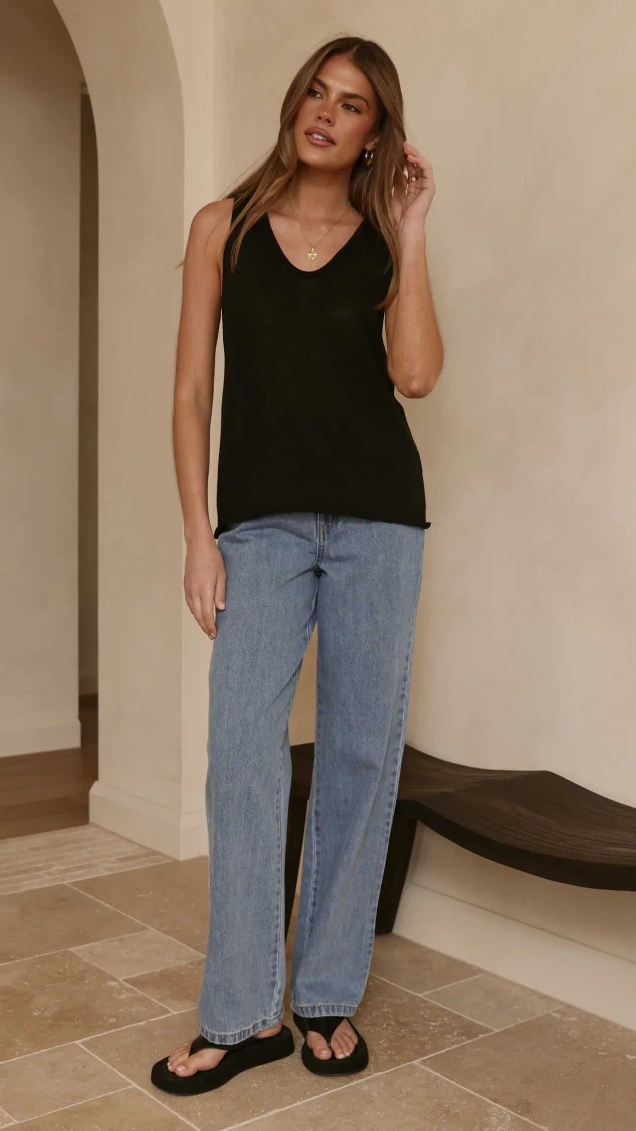 Annie Scoop Neck Tank Black