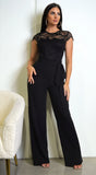 Lorissa Lace Detail Cap Sleeve Jumpsuit Black