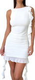 Sexy Sleeveless Mini Party Dress Ruffle Ruched Backless Club Short Dresses