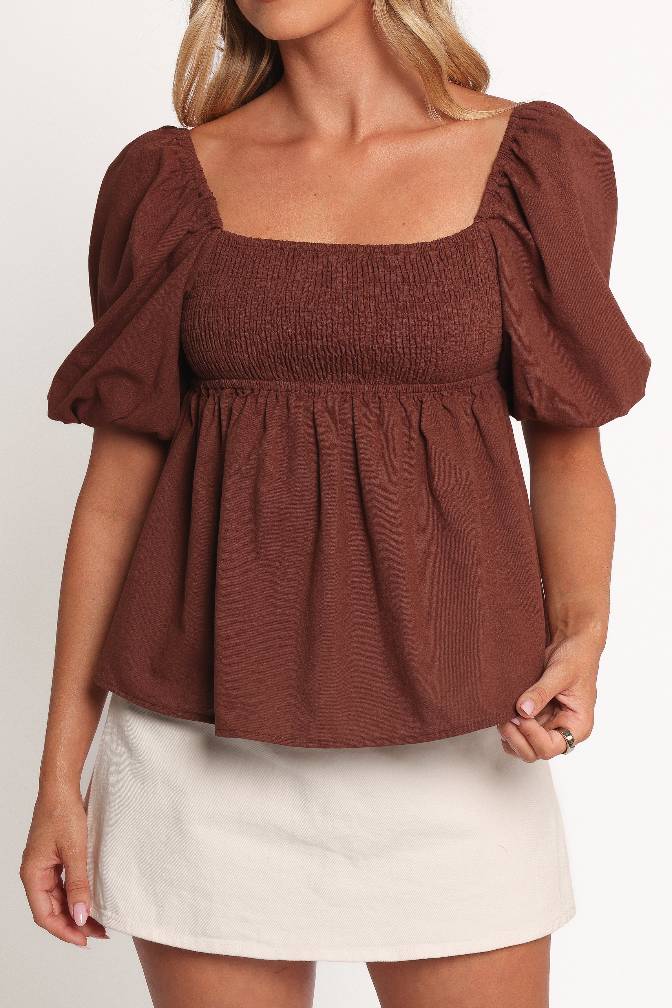 Jemima Puff Sleeve Top Chocolate