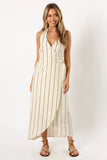 Abigail Wrap Midi Dress Beige Stripe