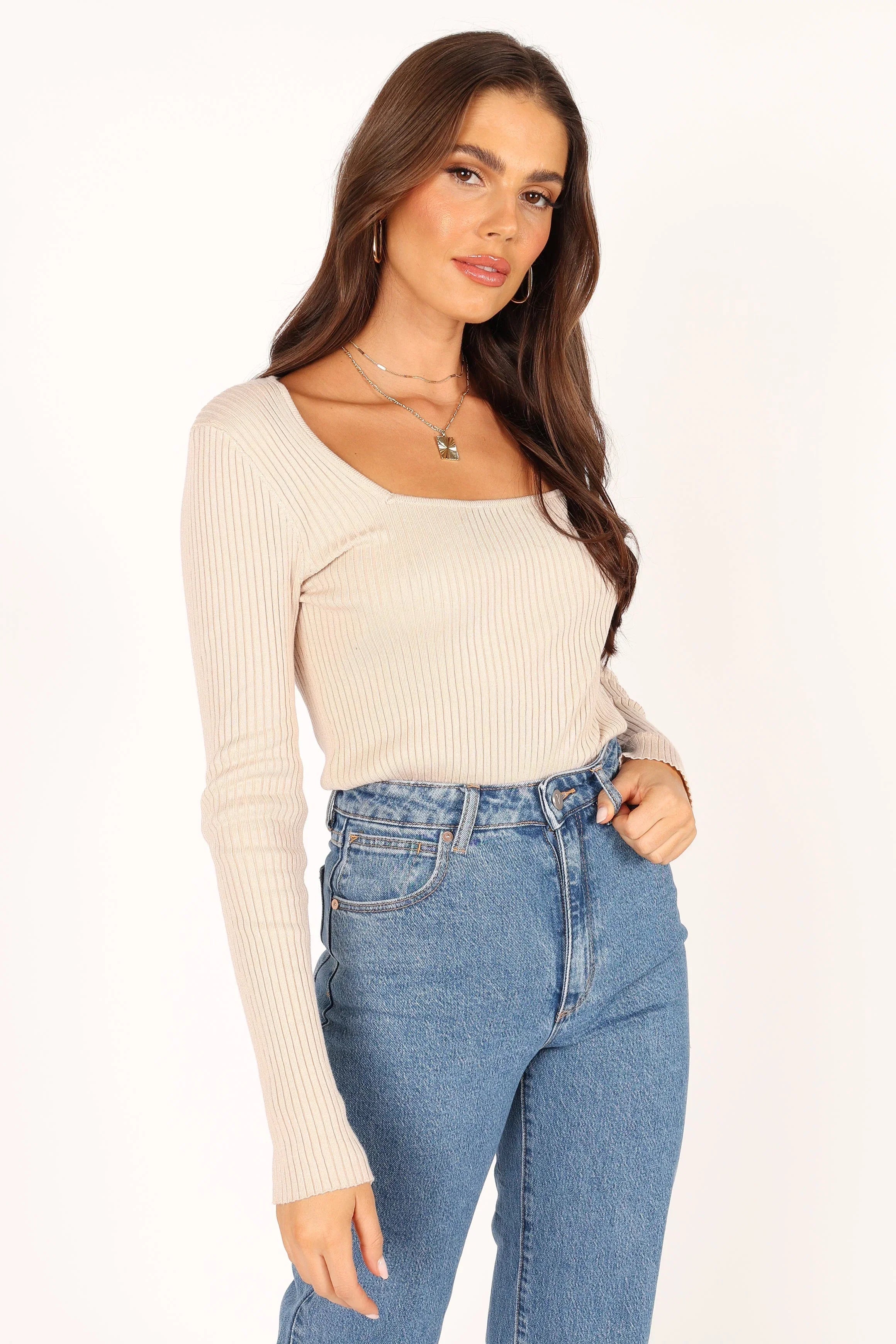Shani Ribbed Knit Top Oatmeal
