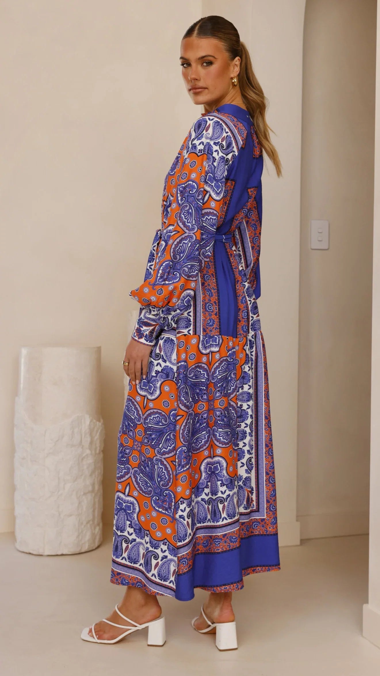 Tasha Maxi Dress Blue Orange Print