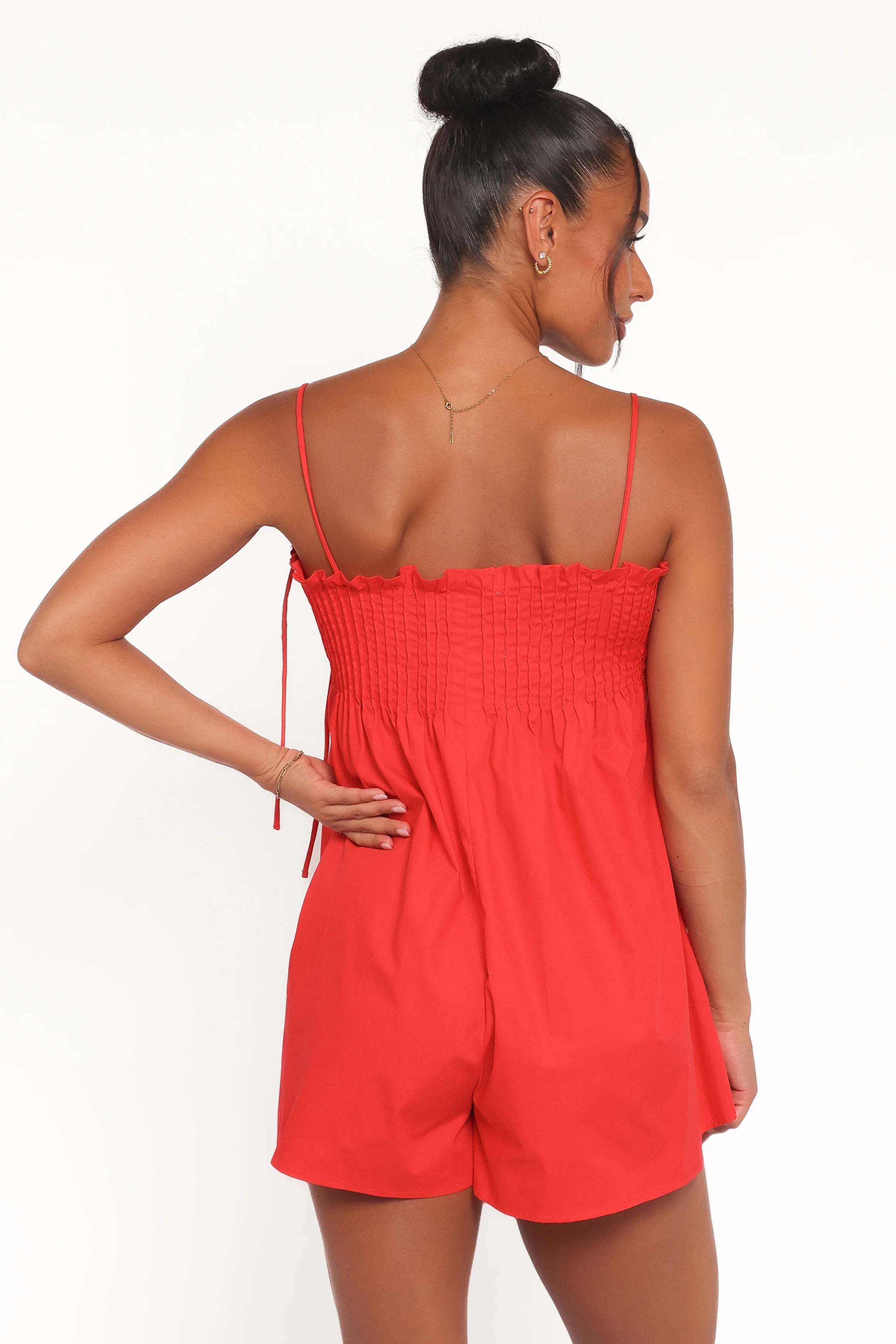 Liora Pleated Romper Red