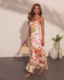Tropic Mood Strapless Floral Print Maxi Dress