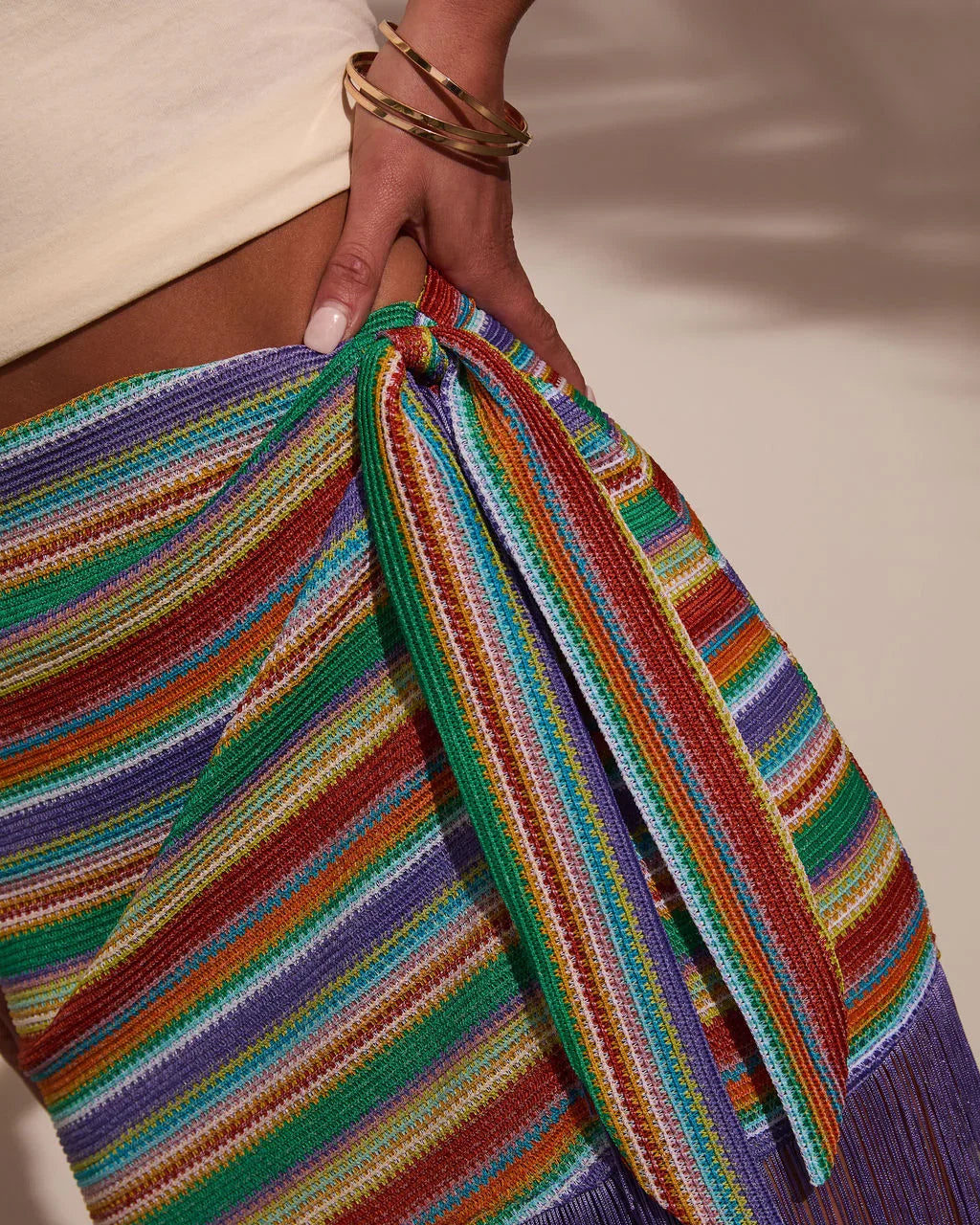 Salma Stripe Fringe Hem Mini Skirt