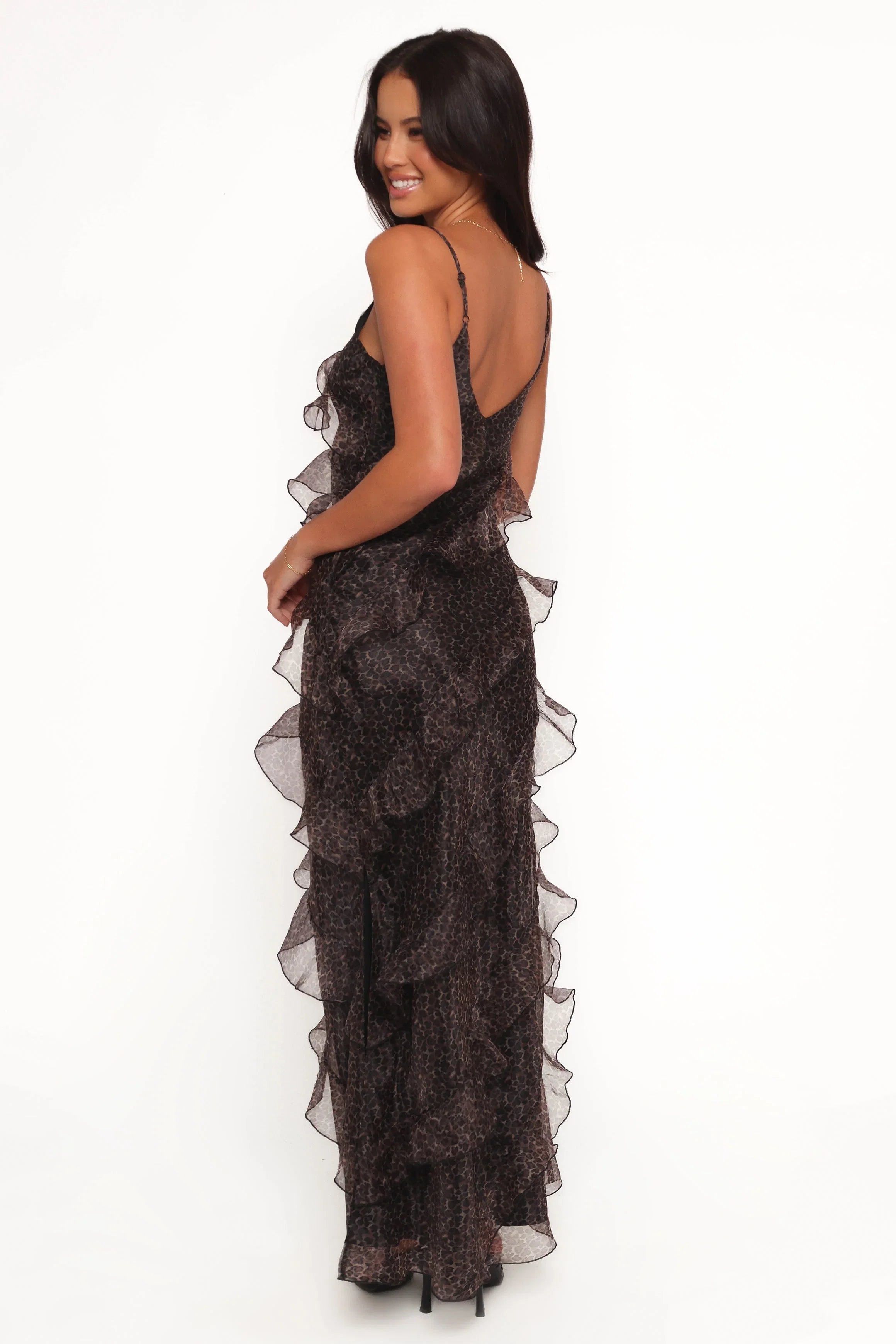 Ciao Ruffles Maxi Dress Black Leopard