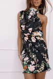 Anabelle Halter Neck Mini Dress Black Floral