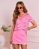Sunlit Sweetheart Contrast Trim Floral Lace Top