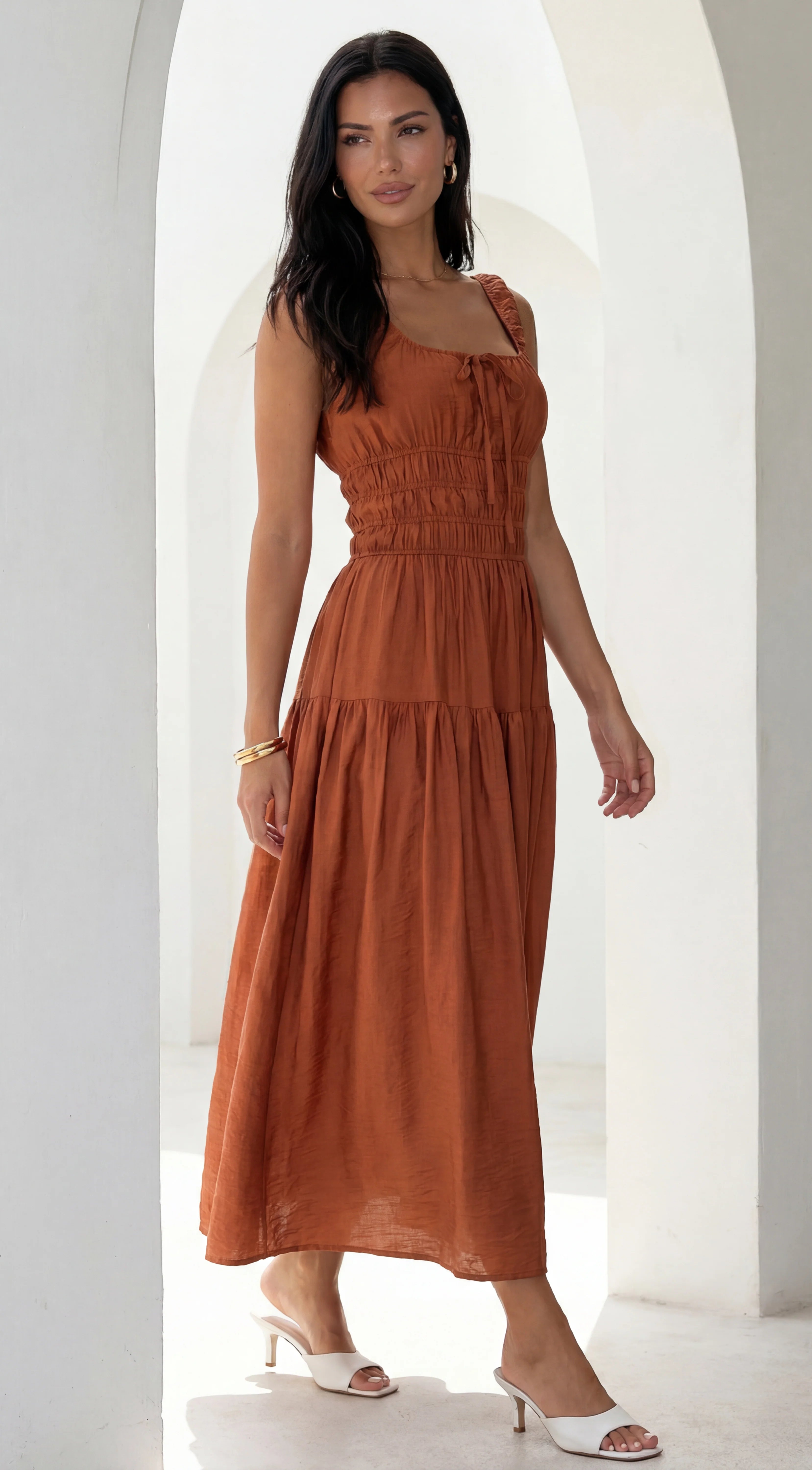 Celesta Midi Dress Rust Brown